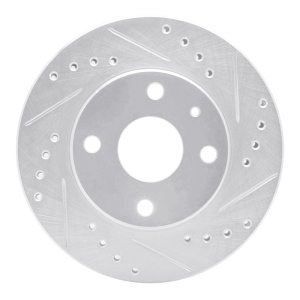 Ford Escort Brake Rotor (1) - Front Right - R1 Concepts - Drilled & Slotted - Silver - `90-`01